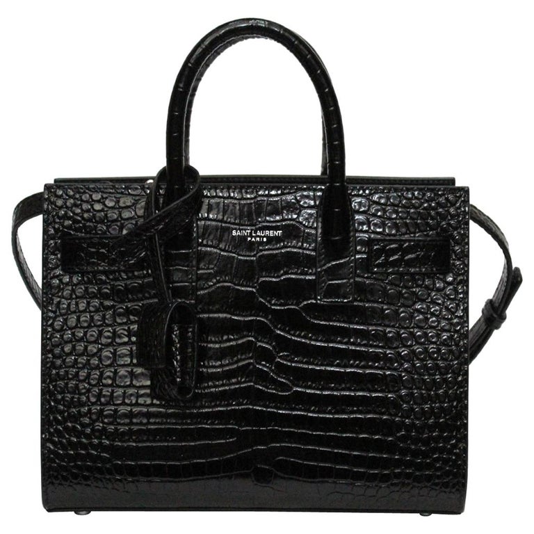 Saint Laurent Black crocodile print Shoulder Bag at 1stDibs
