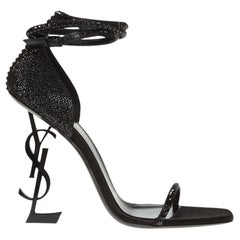 Saint Laurent Black Crystal Embellished Opyum 110 Heeled Sandal Size 36.5