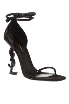 Saint Laurent Black Crystal Embellished Opyum 110 Heeled Sandal Size 38