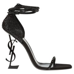 Saint Laurent Black Crystal Embellished Opyum 110 Heeled Sandal Size 39