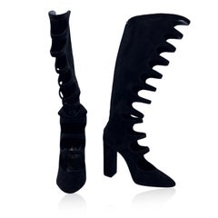 Saint Laurent Black Cut Out Suede High Cage Boots Szie 39