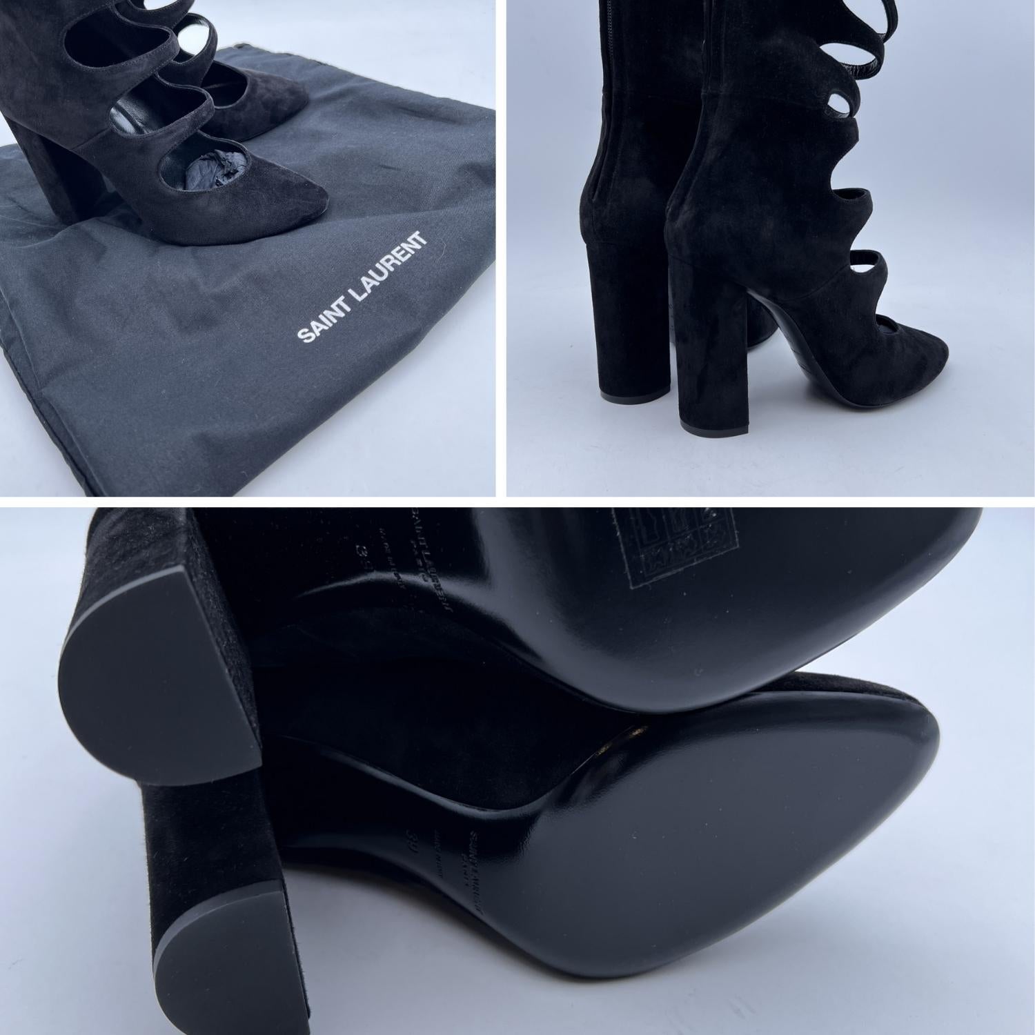 Women's Saint Laurent Black Cut Out Suede High Cage Boots Szie 39