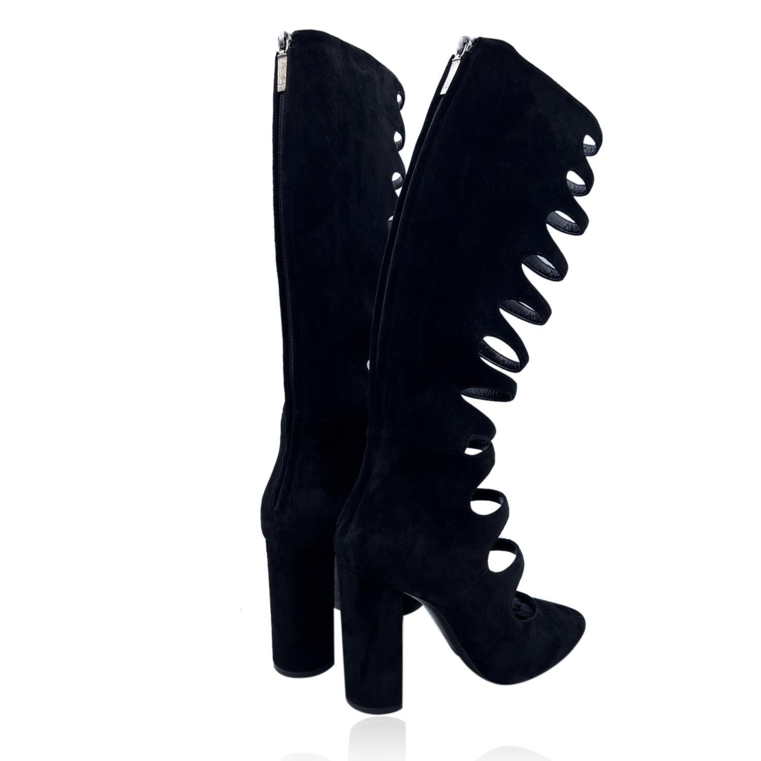 Saint Laurent Black Cut Out Suede High Cage Boots Szie 39 1