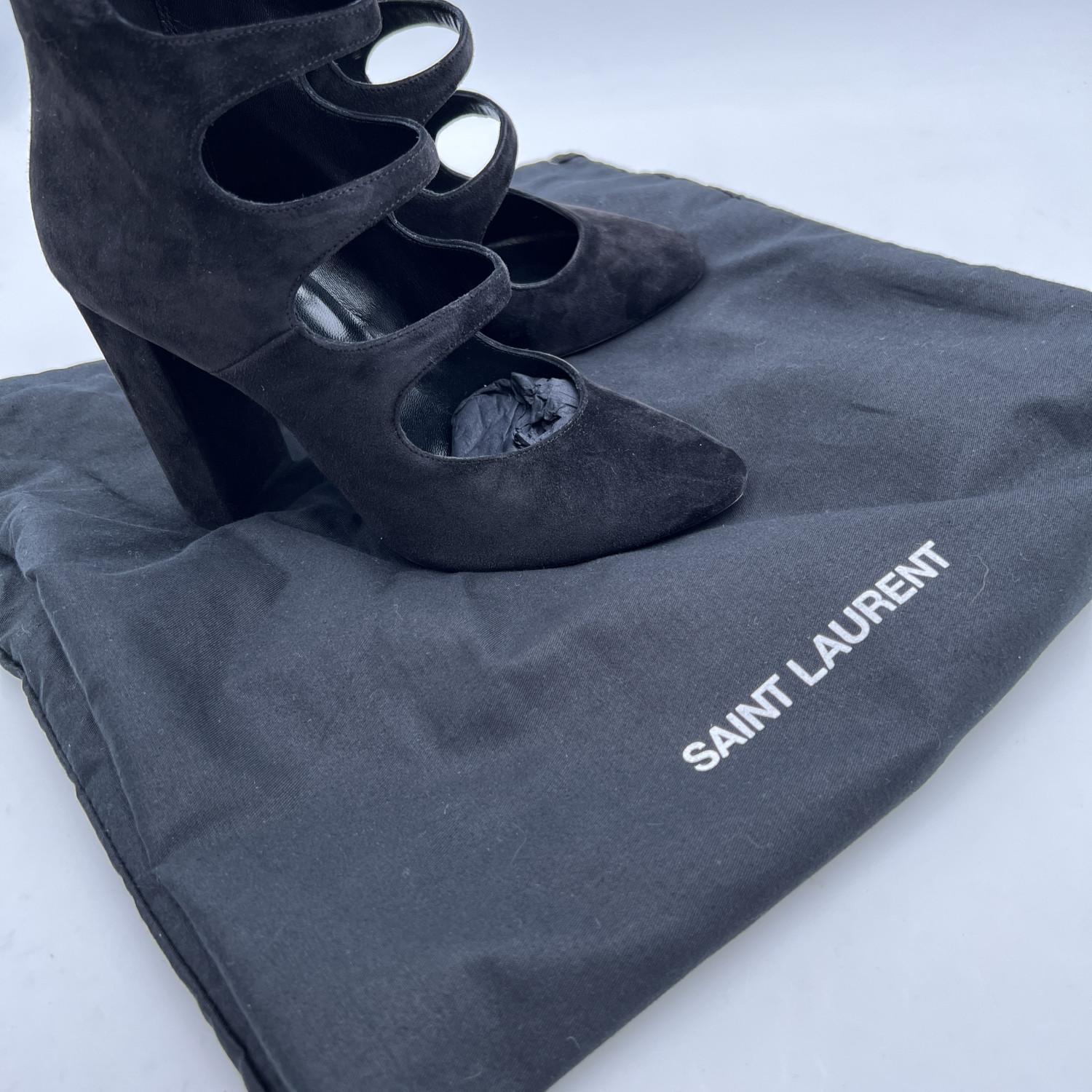Saint Laurent Black Cut Out Suede High Cage Boots Szie 39 3