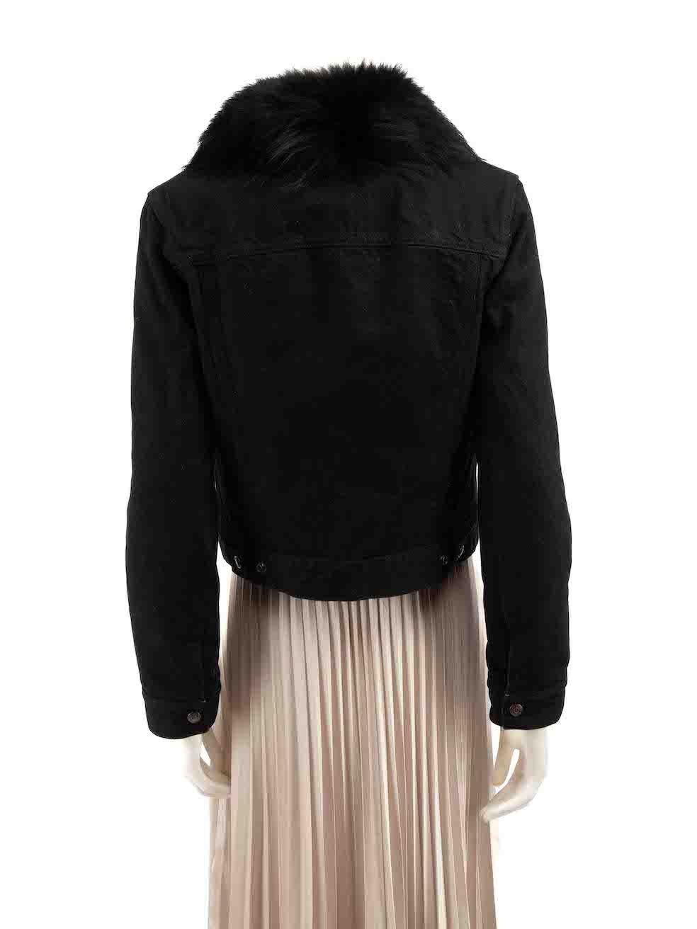 Saint Laurent Black Denim Faux Fur Trimmed Jacket Size M In Good Condition For Sale In London, GB
