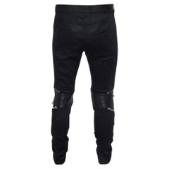 Saint Laurent Black Denim & Leather Skinny Biker Jeans XXL/Waist 37"