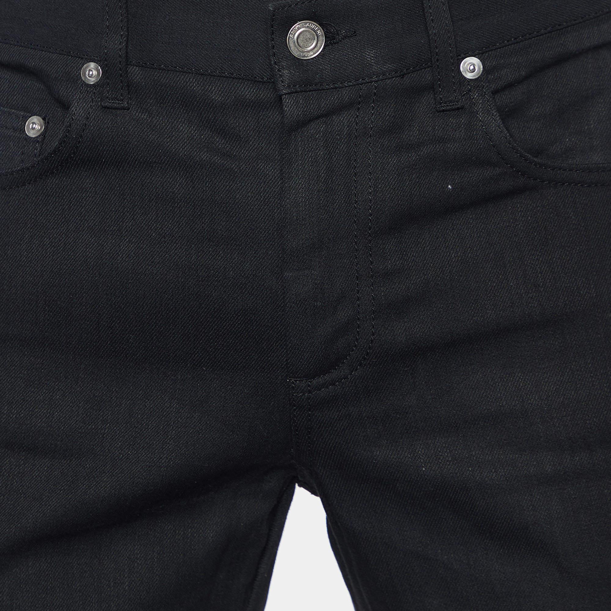 Men's Saint Laurent Black Denim & Leather Skinny Biker Jeans XXL/Waist 37