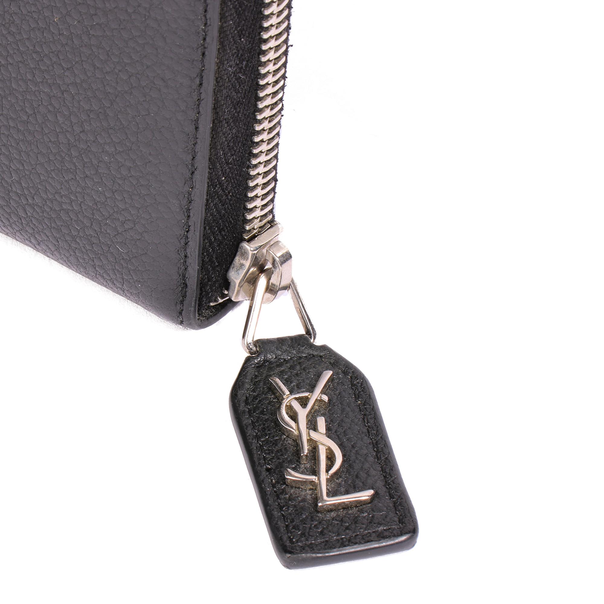 Saint Laurent Schwarz geprägte Gauche Continental Zip um Brieftasche Damen