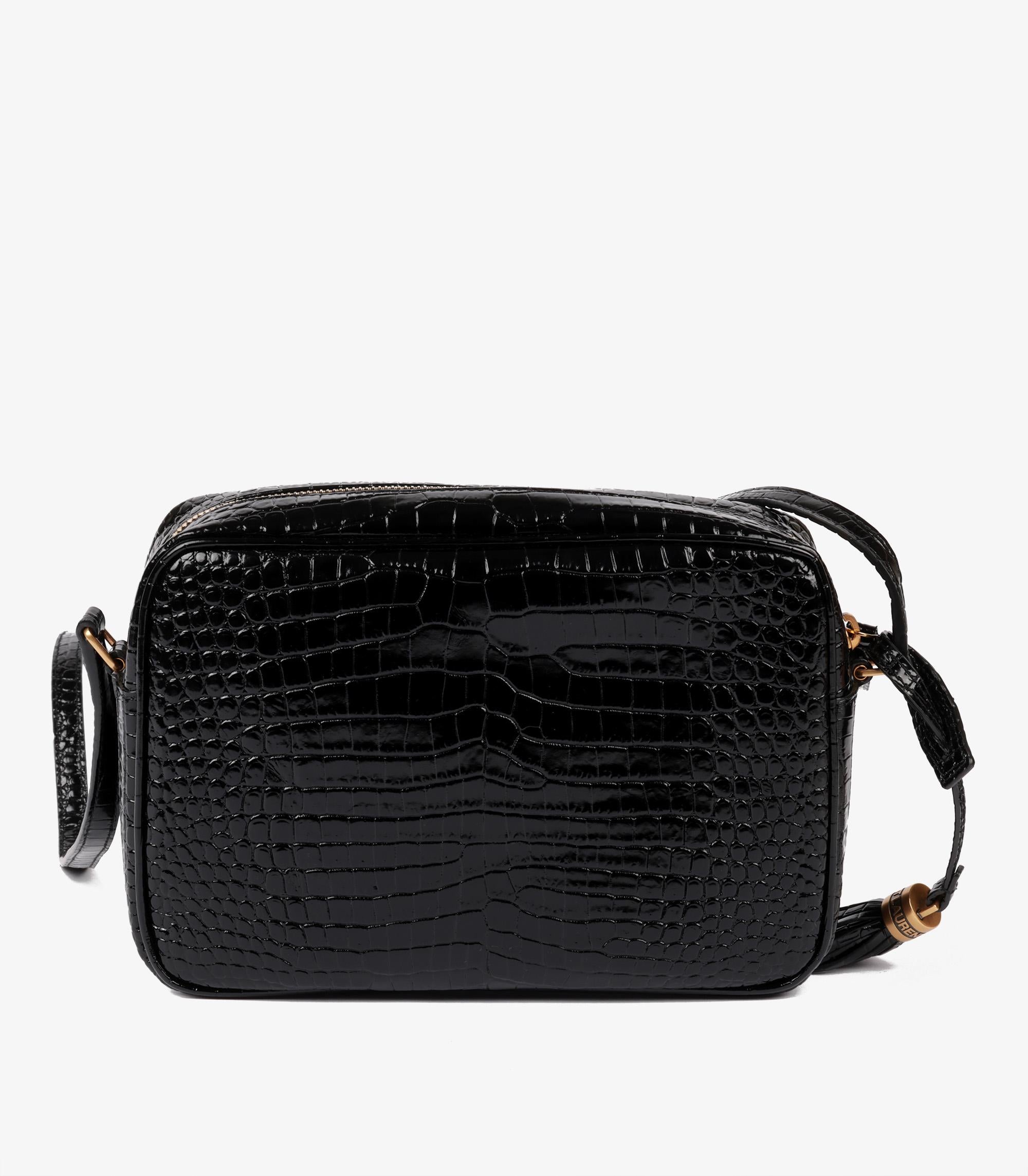 De las mujeres Saint Laurent Bolso Cámara Lou Negro Piel de becerro imitación cocodrilo charol