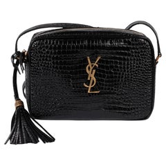 Saint Laurent Bolso Cámara Lou Negro Piel de becerro imitación cocodrilo charol
