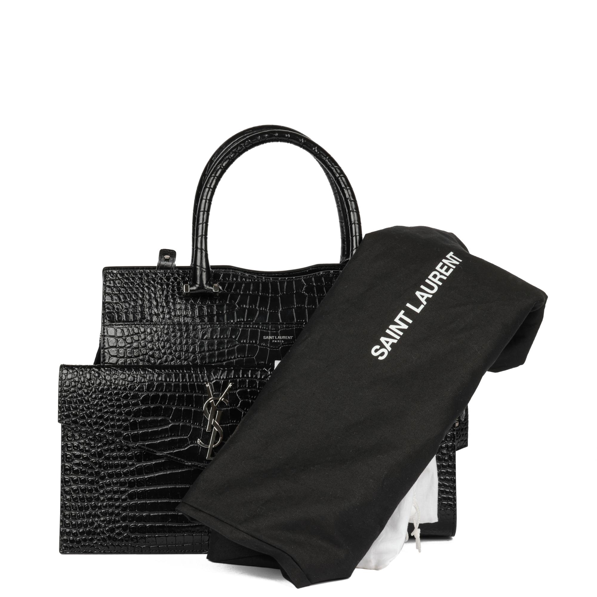 SAINT LAURENT Black Faux Crocodile-Embossed Leather Small Uptown Bag 6