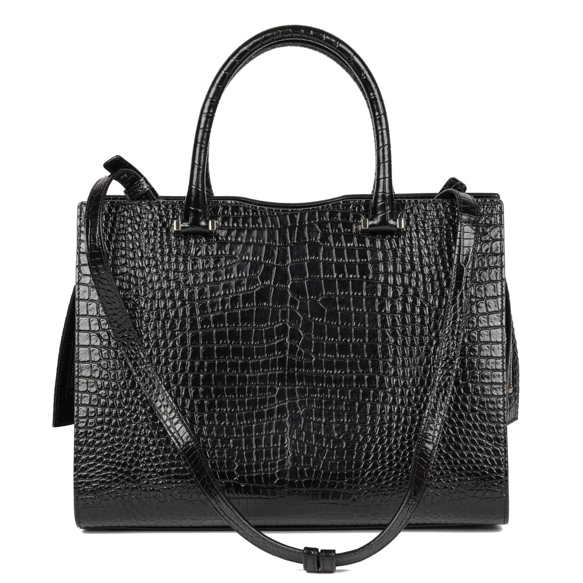 SAINT LAURENT Black Faux Crocodile-Embossed Leather Small Uptown Bag In Excellent Condition In Bishop's Stortford, Hertfordshire