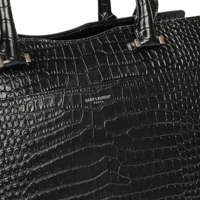 Saint Laurent Black Croc Embossed Leather Uptown Pouch Saint Laurent Paris
