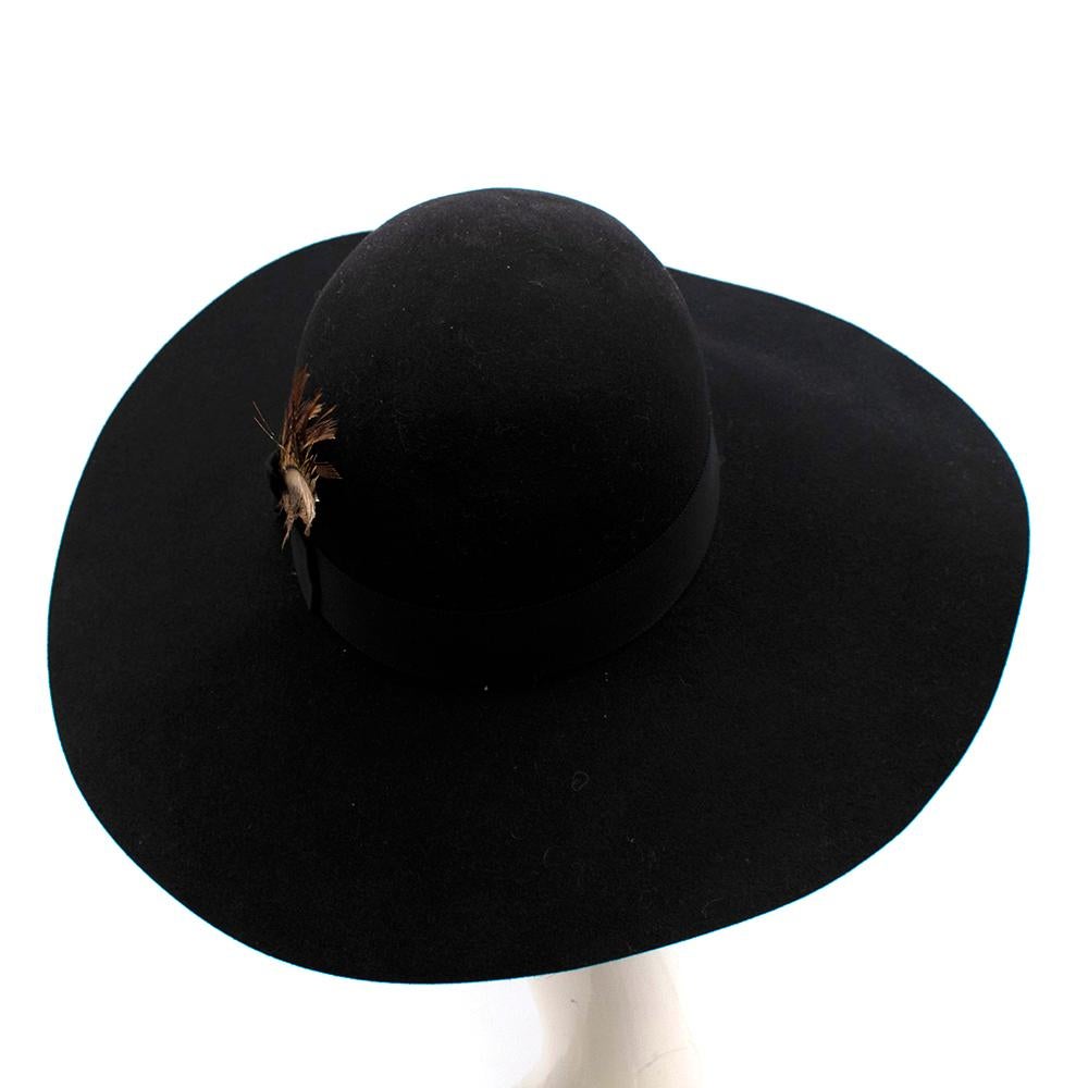 Saint Laurent Black Feather and Grosgrain-trimmed Hat 58 In Excellent Condition For Sale In London, GB