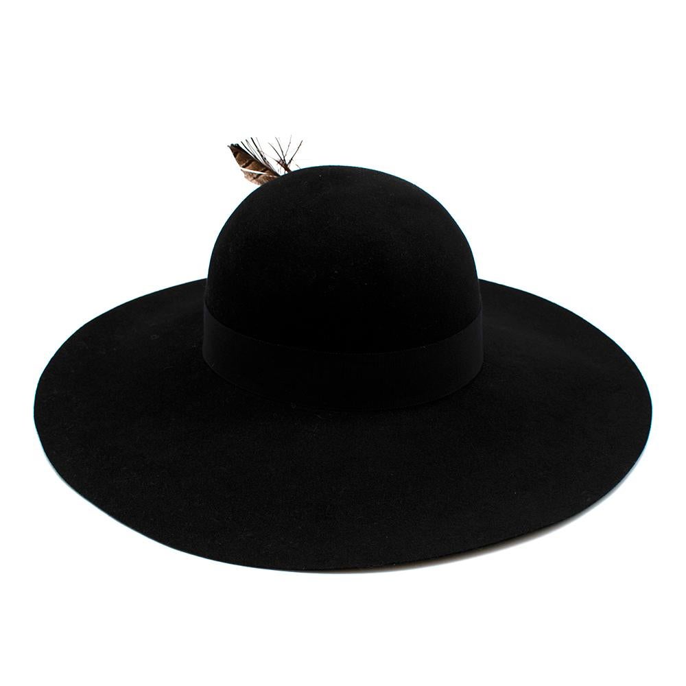 Women's or Men's Saint Laurent Black Feather and Grosgrain-trimmed Hat 58 For Sale