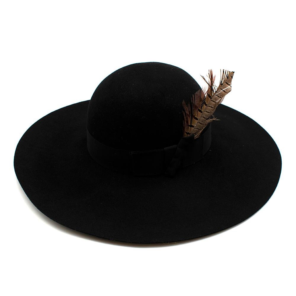 Saint Laurent Black Feather and Grosgrain-trimmed Hat 58 For Sale 1