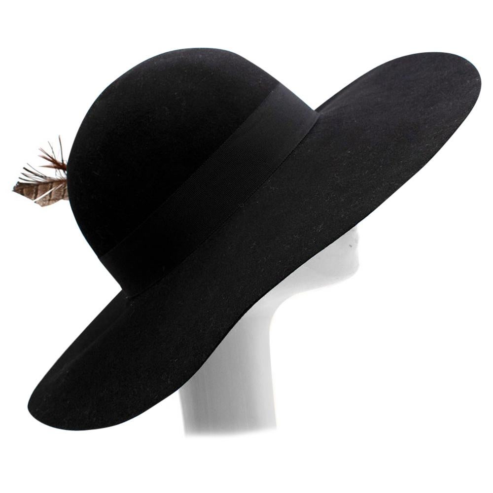 Saint Laurent Black Feather and Grosgrain-trimmed Hat 58 For Sale