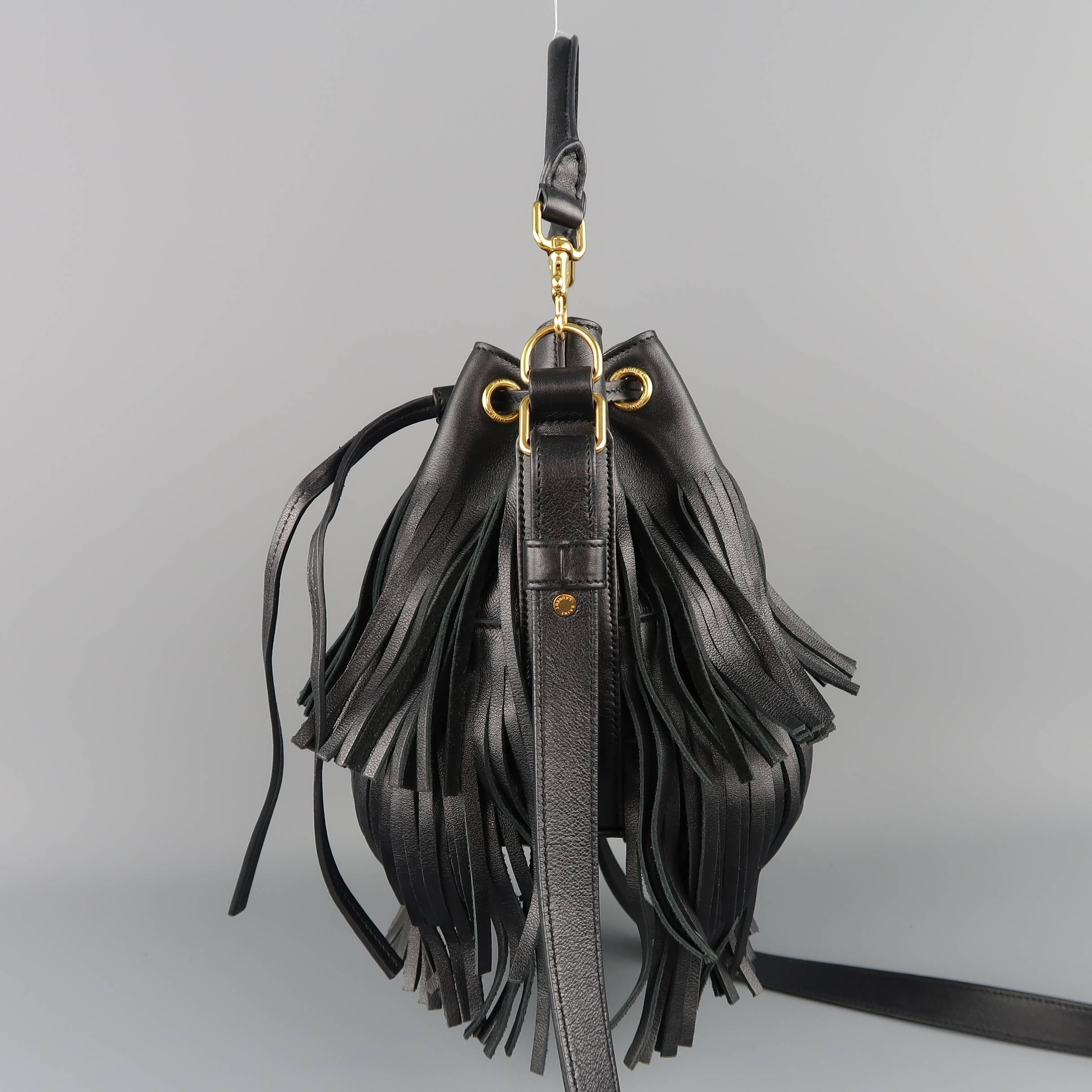 SAINT LAURENT Bucket Bag - Black Fringe Leather Emmanuelle Cross Body Handbag 7