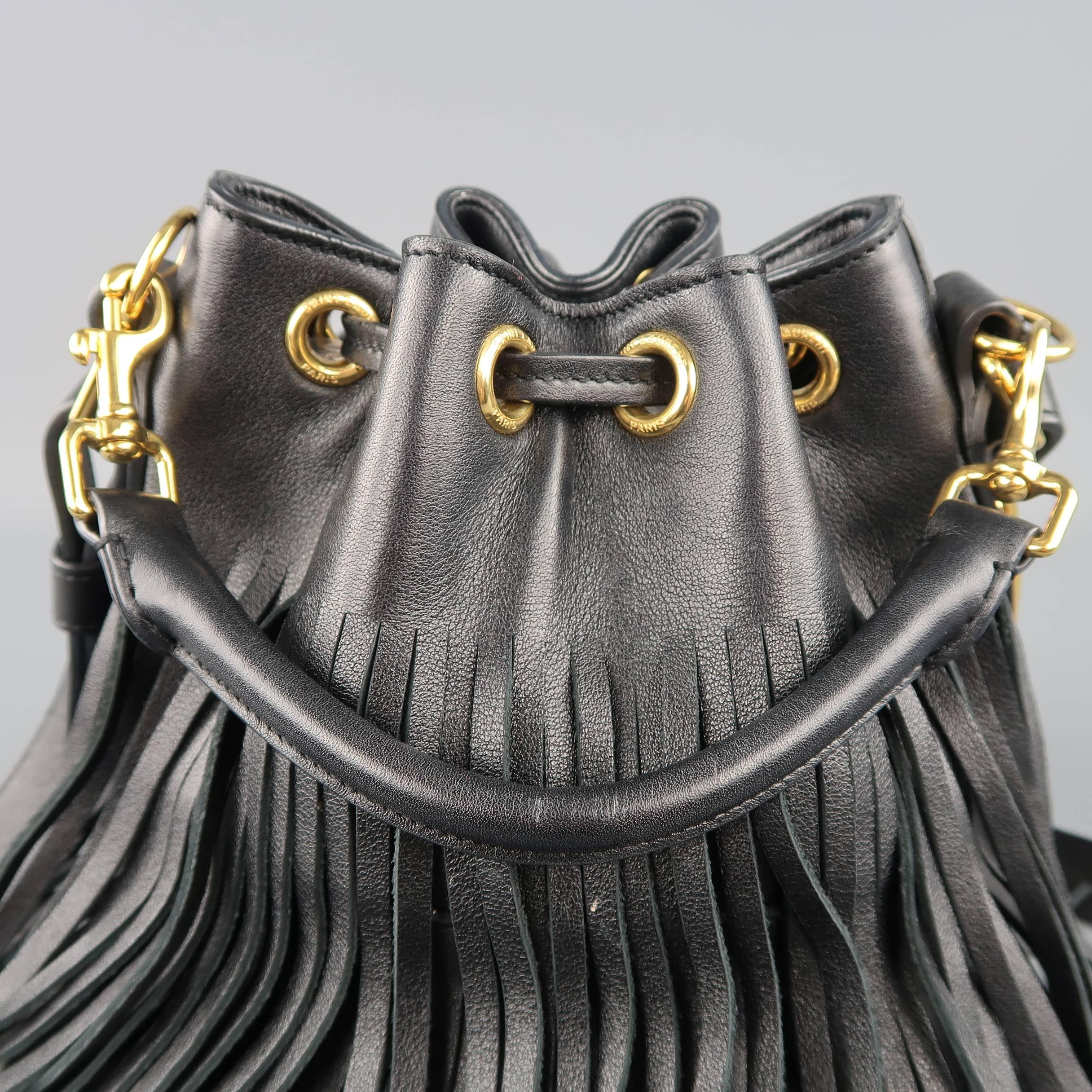 SAINT LAURENT Bucket Bag - Black Fringe Leather Emmanuelle Cross Body Handbag 8