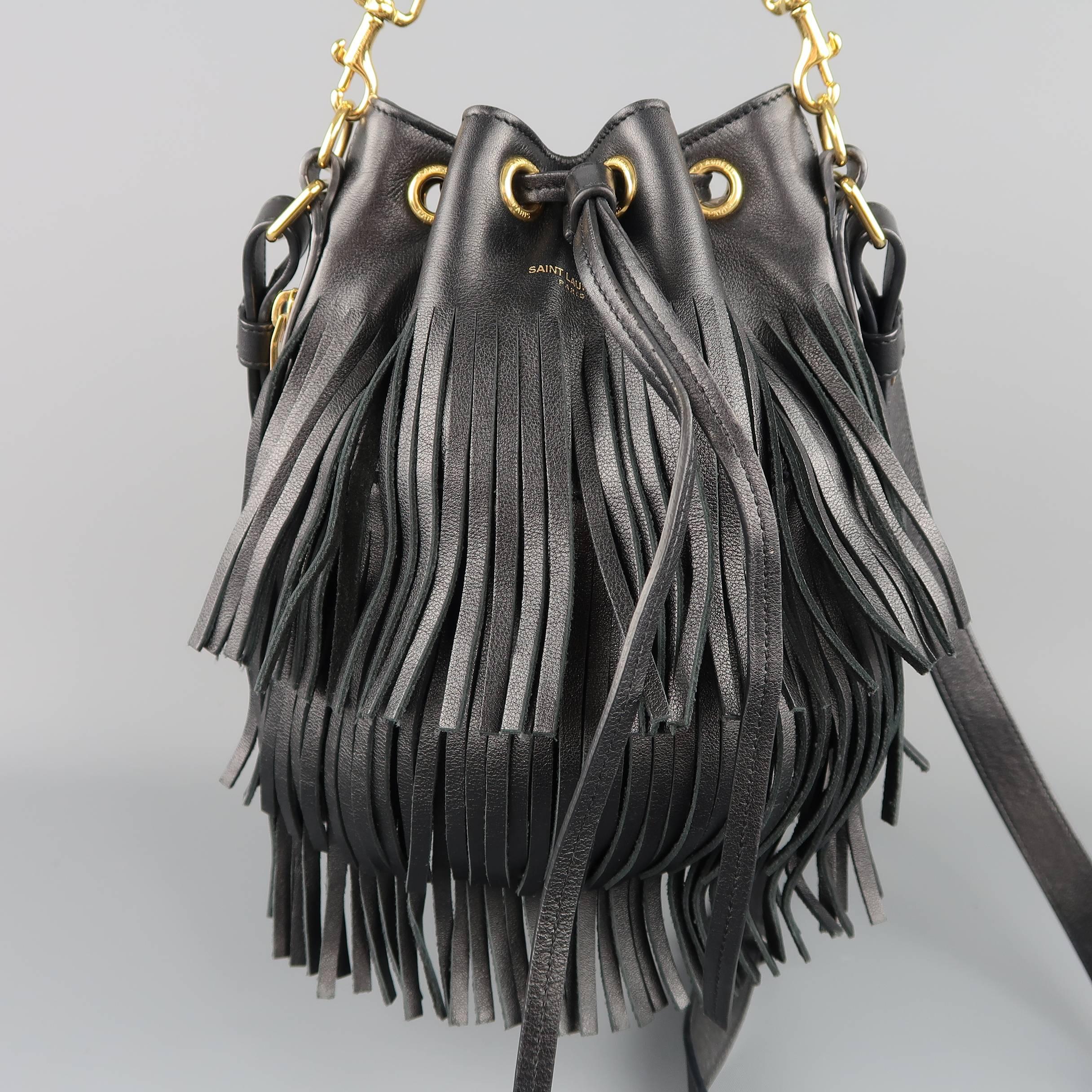 SAINT LAURENT Bucket Bag - Black Fringe Leather Emmanuelle Cross Body Handbag In Good Condition In San Francisco, CA