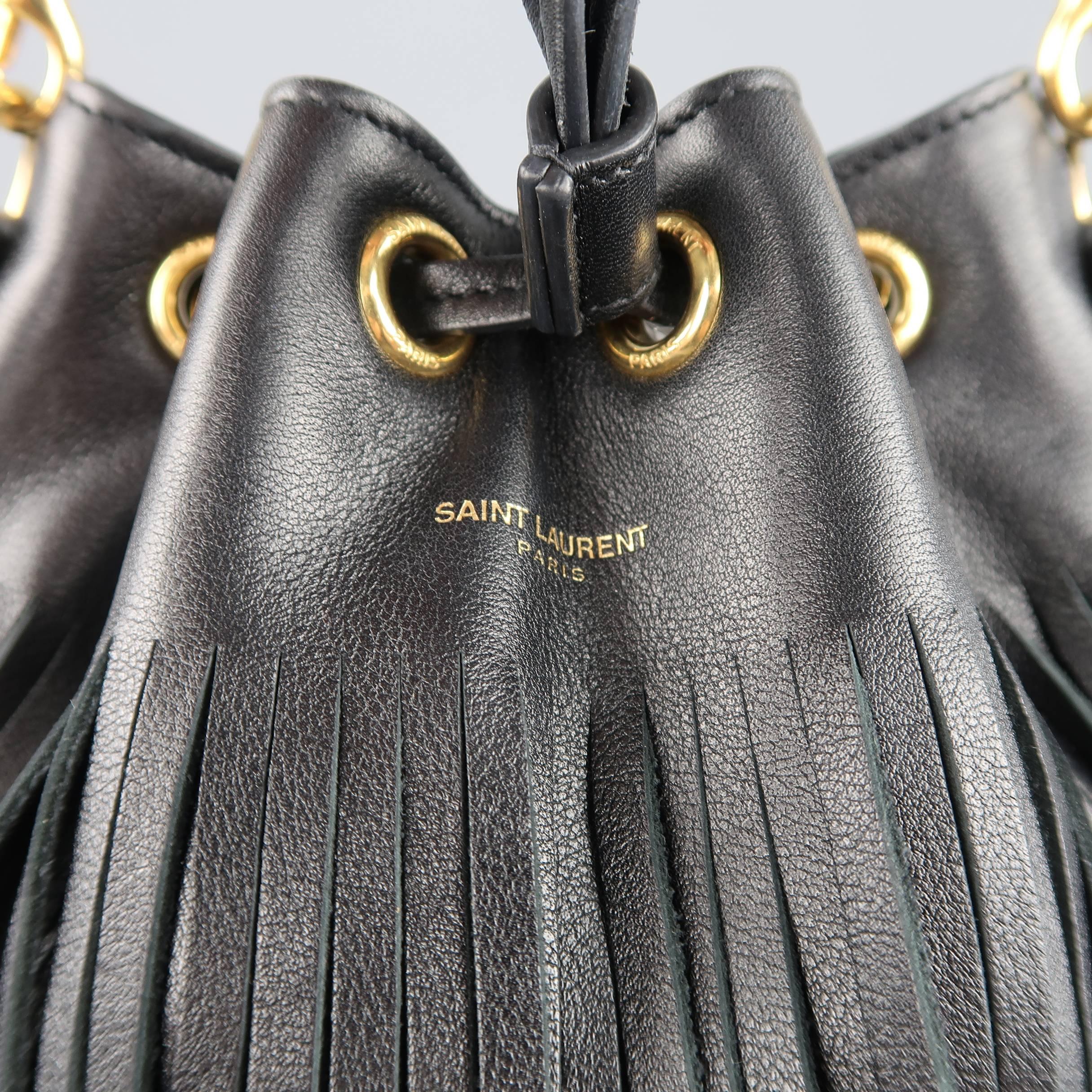 Women's SAINT LAURENT Bucket Bag - Black Fringe Leather Emmanuelle Cross Body Handbag