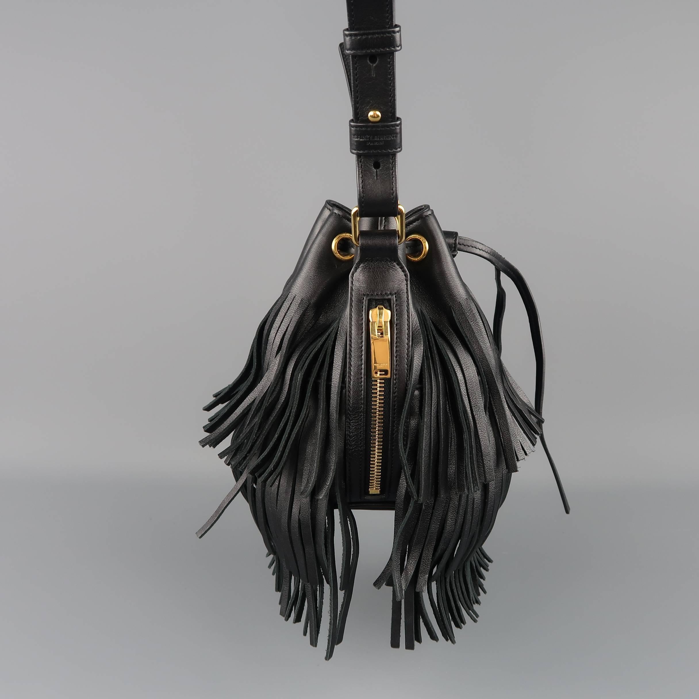SAINT LAURENT Bucket Bag - Black Fringe Leather Emmanuelle Cross Body Handbag 2