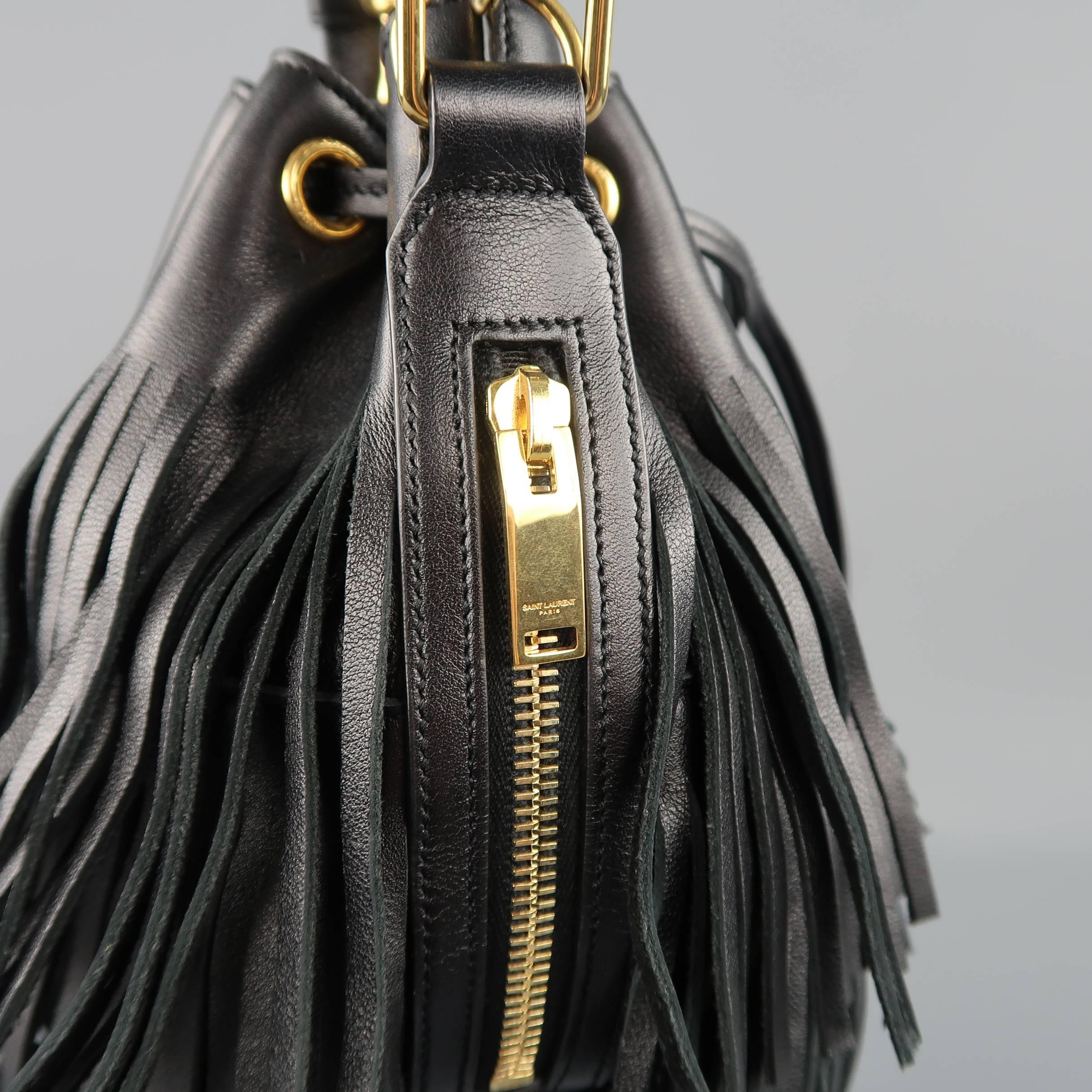 SAINT LAURENT Bucket Bag - Black Fringe Leather Emmanuelle Cross Body Handbag 3