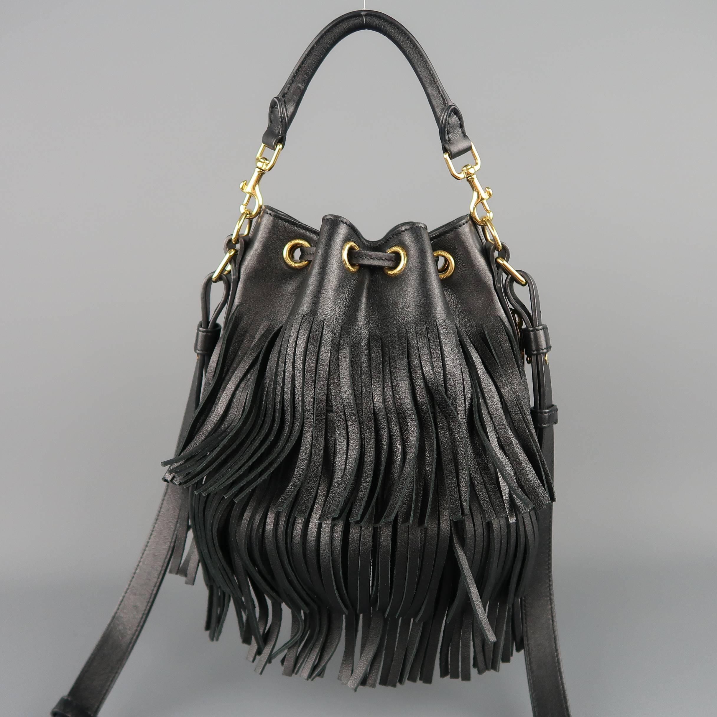 SAINT LAURENT Bucket Bag - Black Fringe Leather Emmanuelle Cross Body Handbag 5