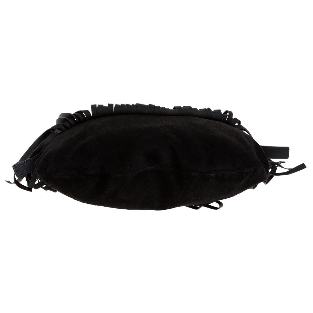 Saint Laurent Black Fringed Suede and Leather La Boheme Shoulder Bag 5