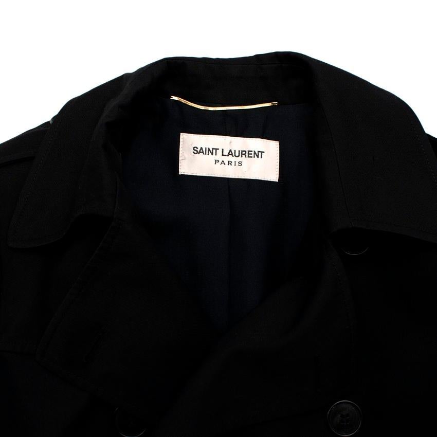Saint Laurent Schwarzer kurzer Gabardine-Trenchcoat Damen