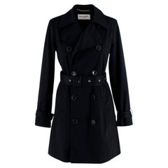 Saint Laurent Schwarzer kurzer Gabardine-Trenchcoat