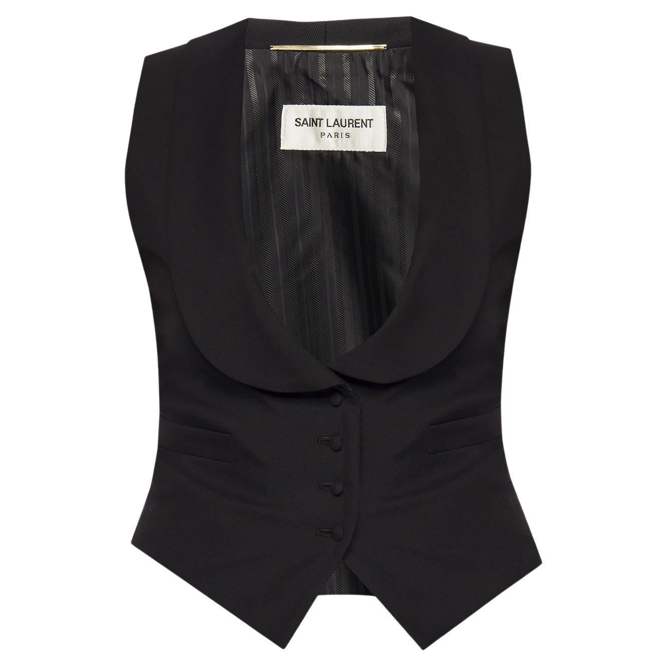 Saint Laurent Black Gabardine Wool Vest Size 36 For Sale