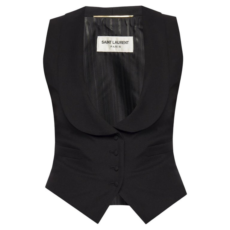 Saint Laurent Black Gabardine Wool Vest Size 36 For Sale at 1stDibs