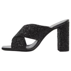 Saint Laurent Black Glitter and Ayers Loulou Criss Cross Mules Size 37