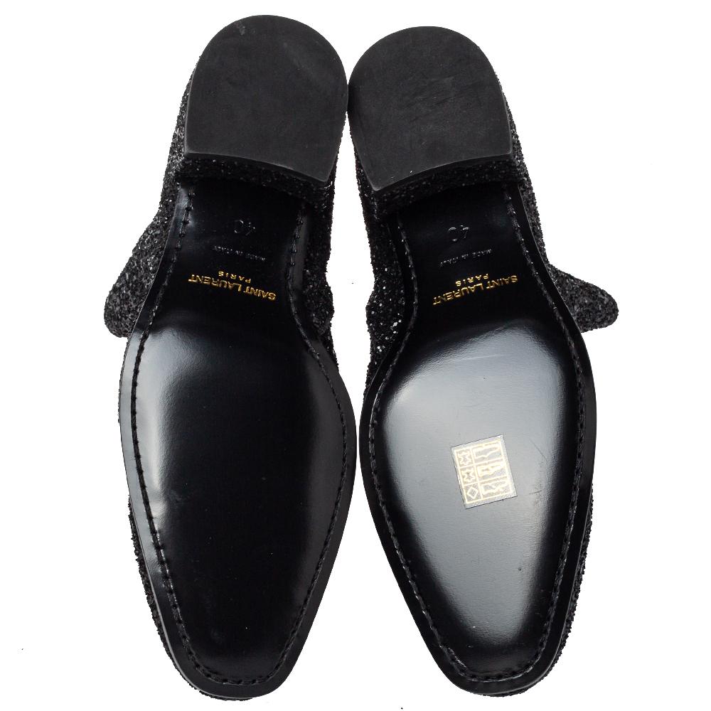 Men's Saint Laurent Black Glitter Chelsea Ankle Boot Size 40