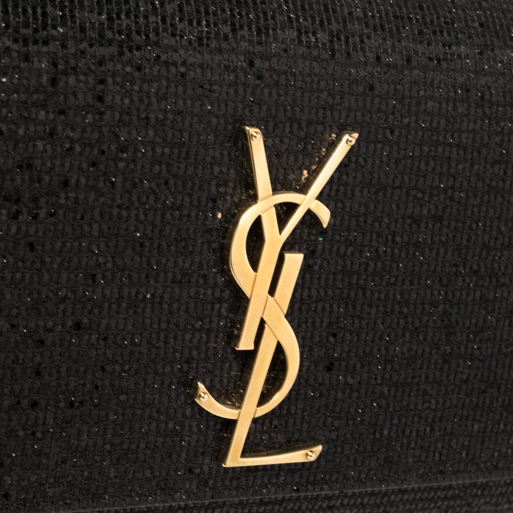 Women's Saint Laurent Black Glitter Fabric Cassandre Clutch