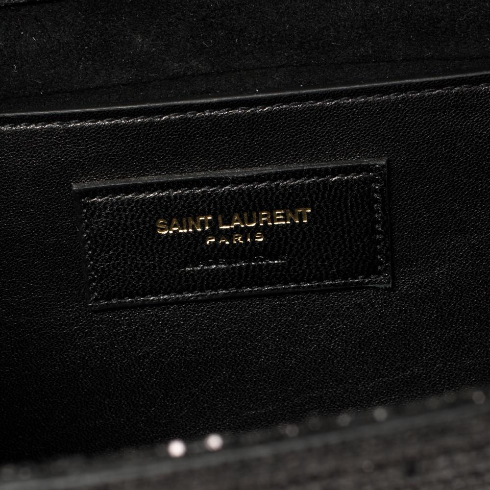 Saint Laurent Cassandre Clutch aus schwarzem Glitzerstoff 1