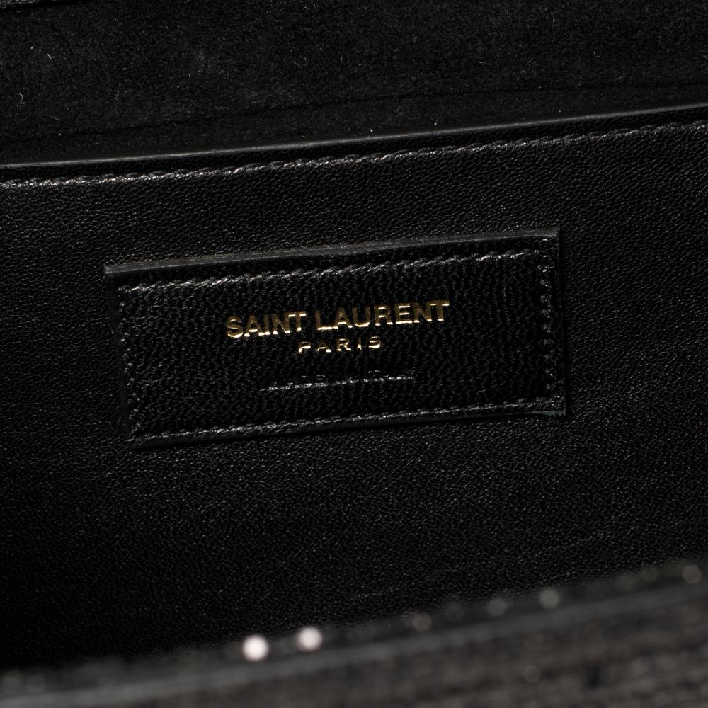 Saint Laurent Black Glitter Fabric Cassandre Clutch 1