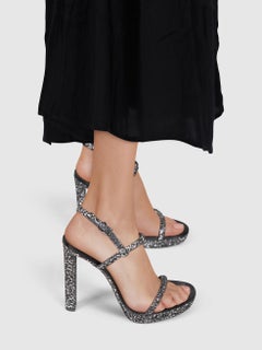 Saint Laurent Black Glitter High Heel Sandals Size IT 37.5