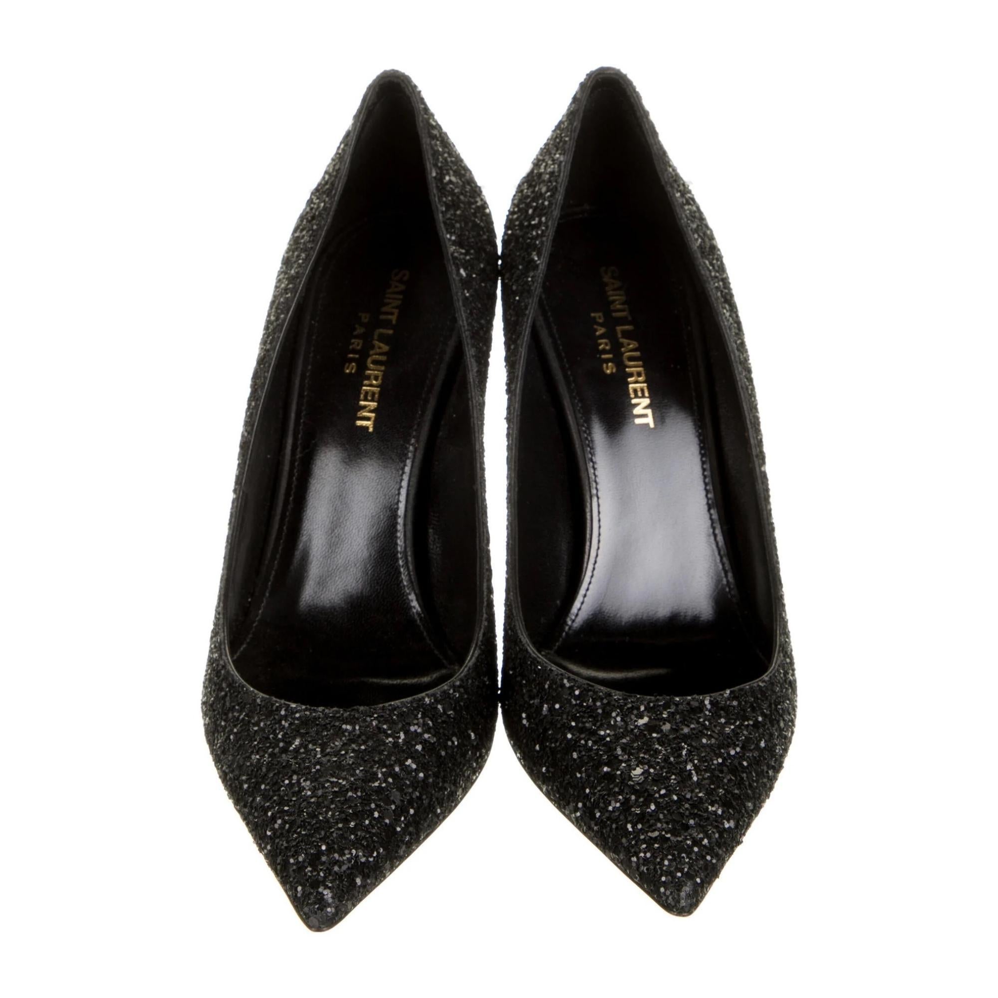 ysl black glitter heels