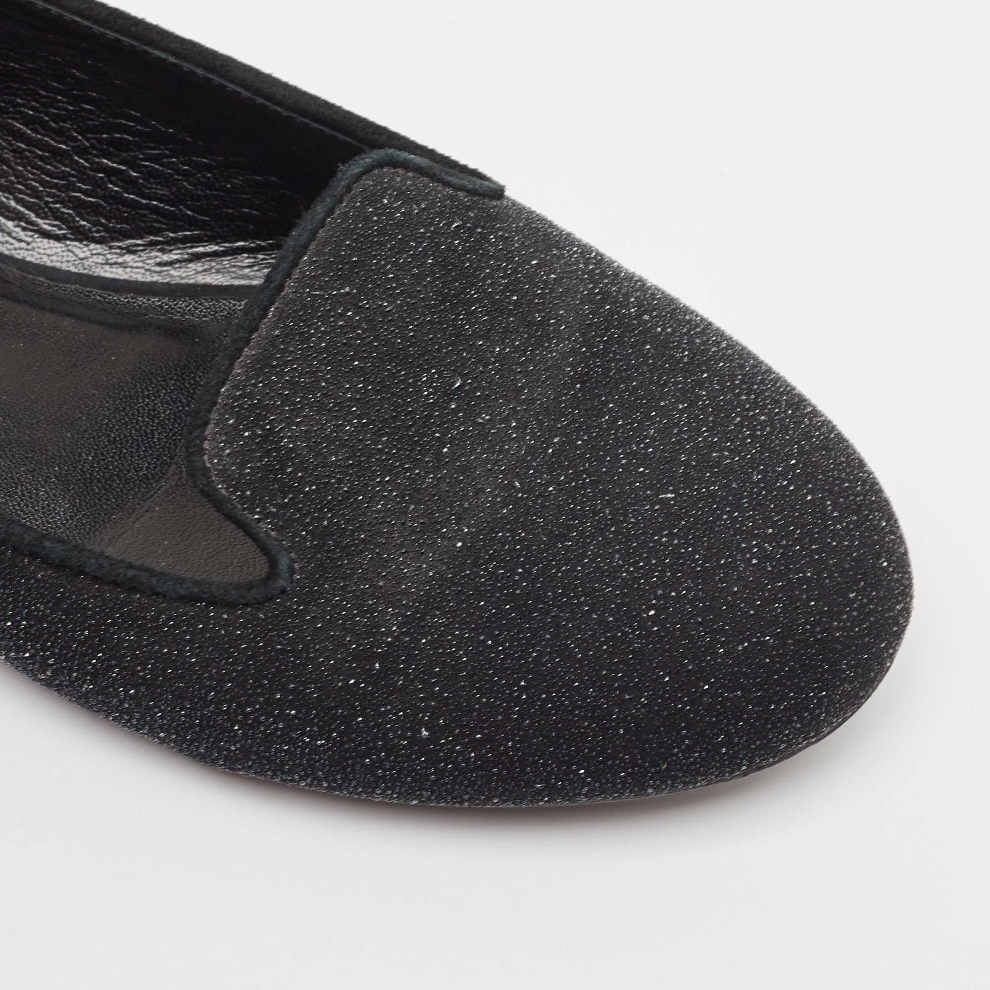 Saint Laurent Black Glitter Suede Ballet Flats Size 37.5 For Sale 3