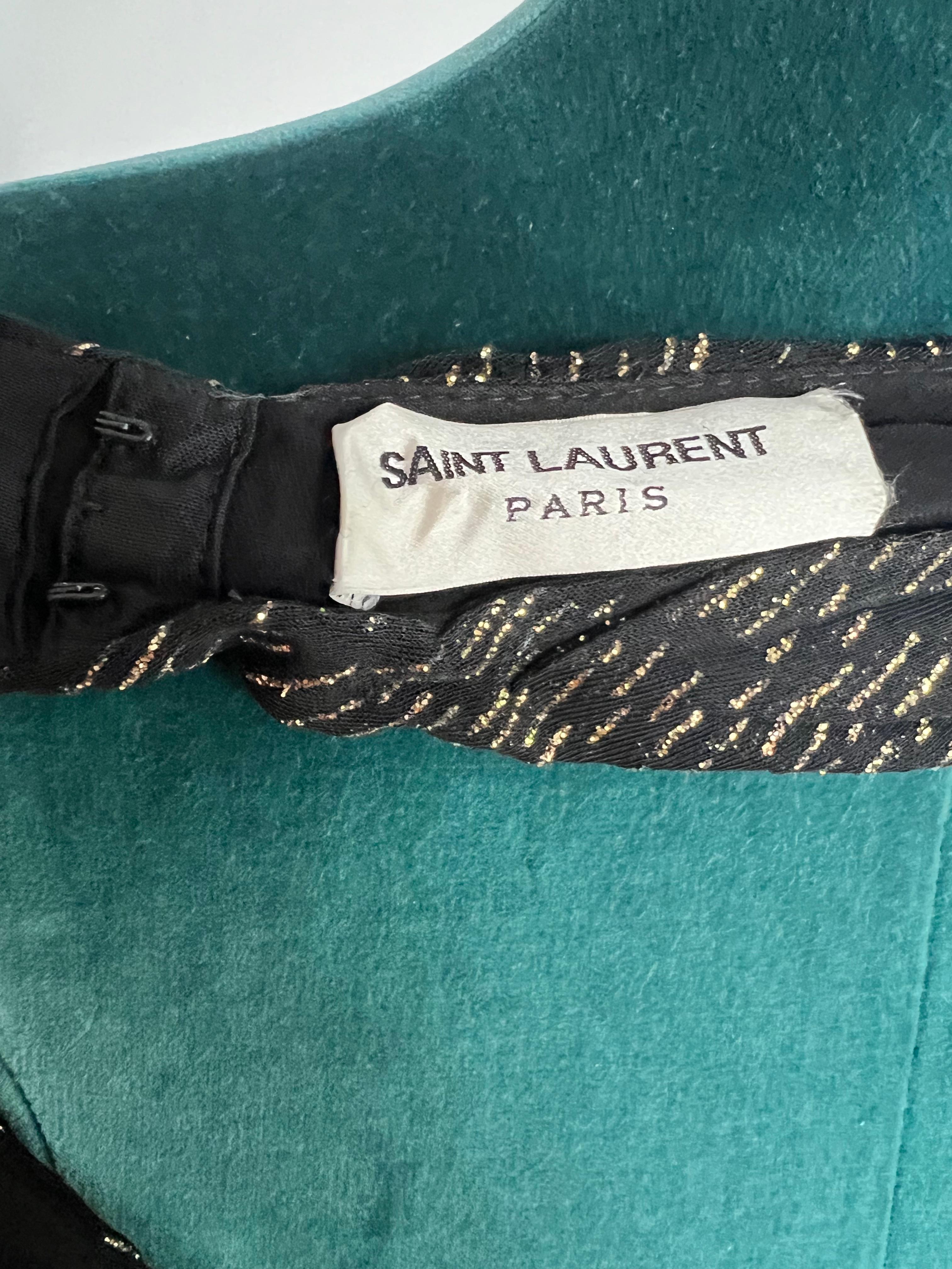 Saint Laurent Schwarzes / goldenes Metallic-Minikleid mit Holter  Damen im Angebot
