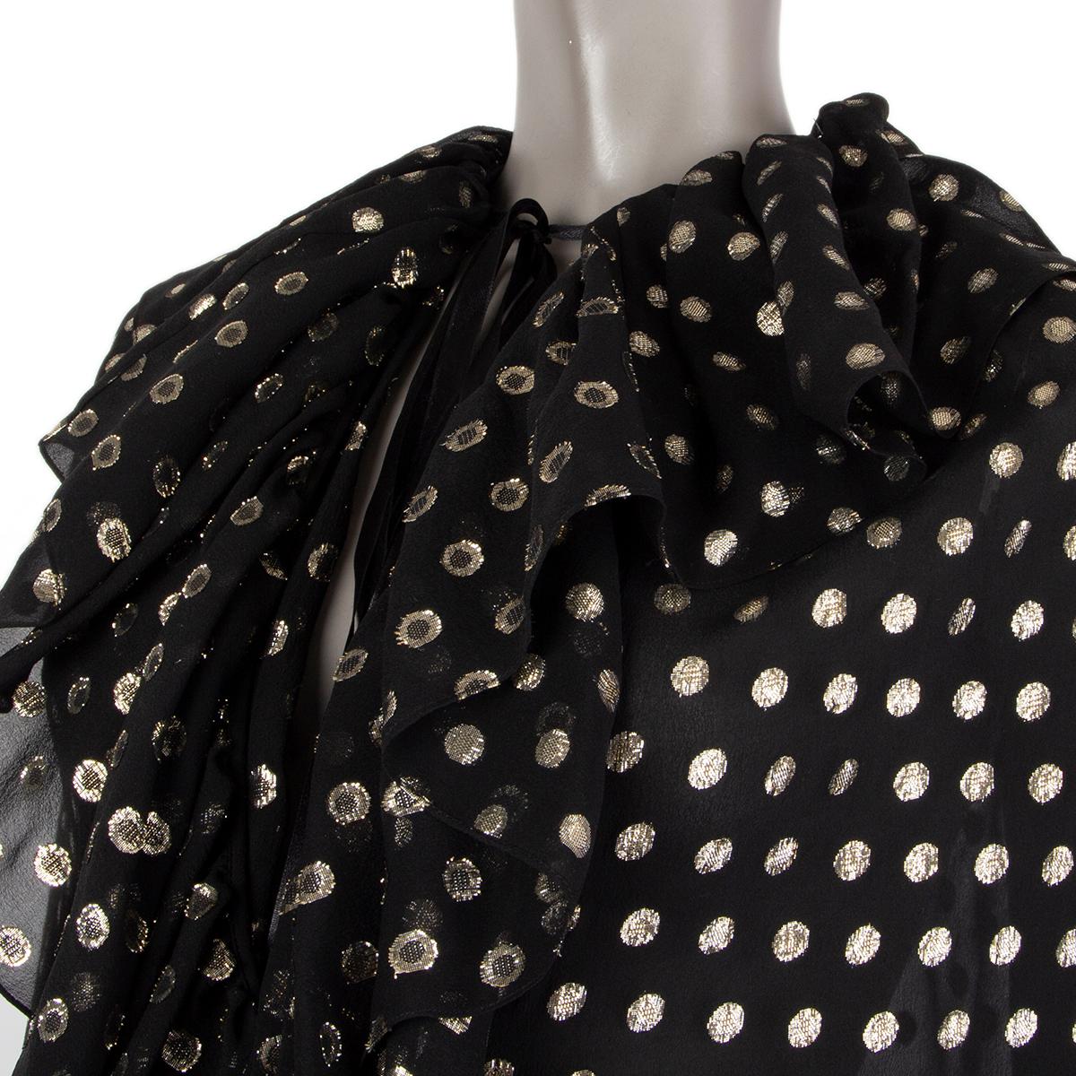 Women's SAINT LAURENT black & gold POLKA-DOT silk CHIFFON CAPE Jacket 36 XS