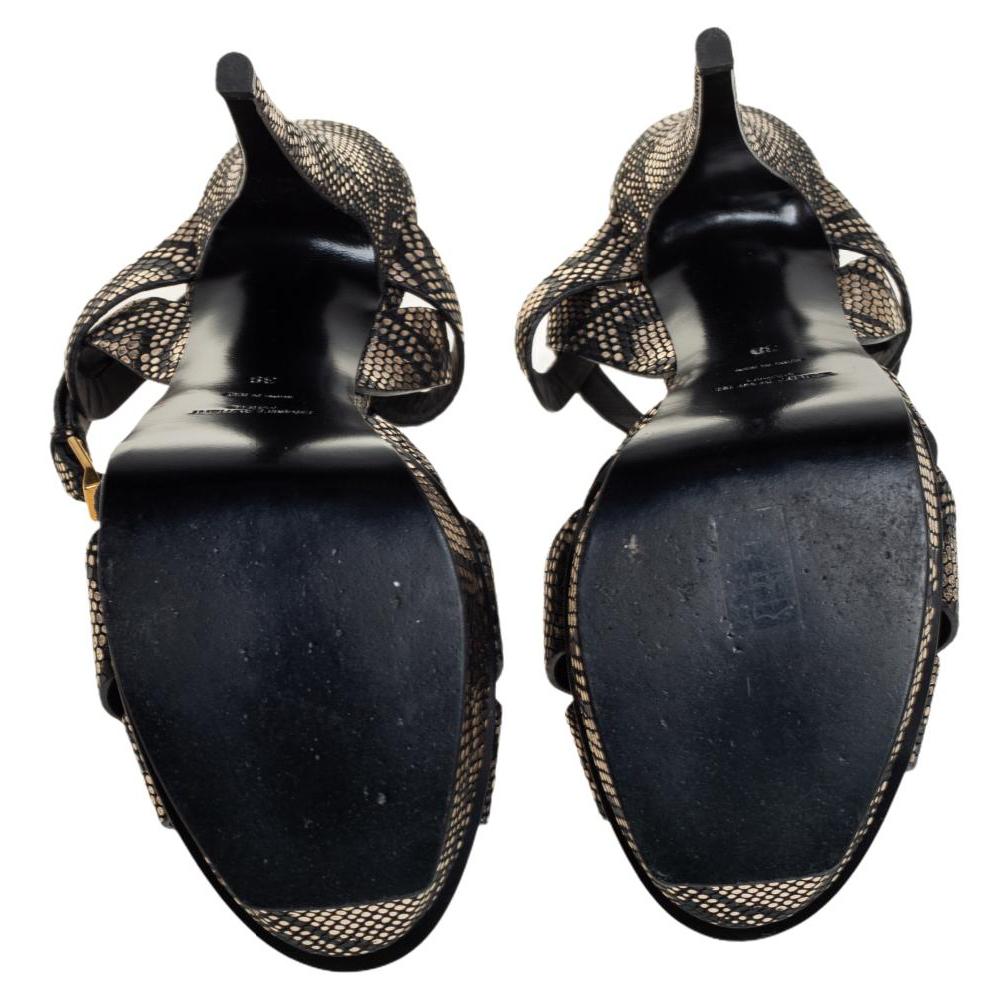 Saint Laurent Black/Gold Textured Leather Tribute Sandals Size 39 2