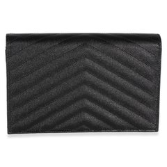 Saint Laurent Black Grain De Poudre Classic Cassandre Chain Wallet