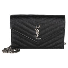 Saint Laurent Black Grain De Poudre Classic Cassandre Chain Wallet