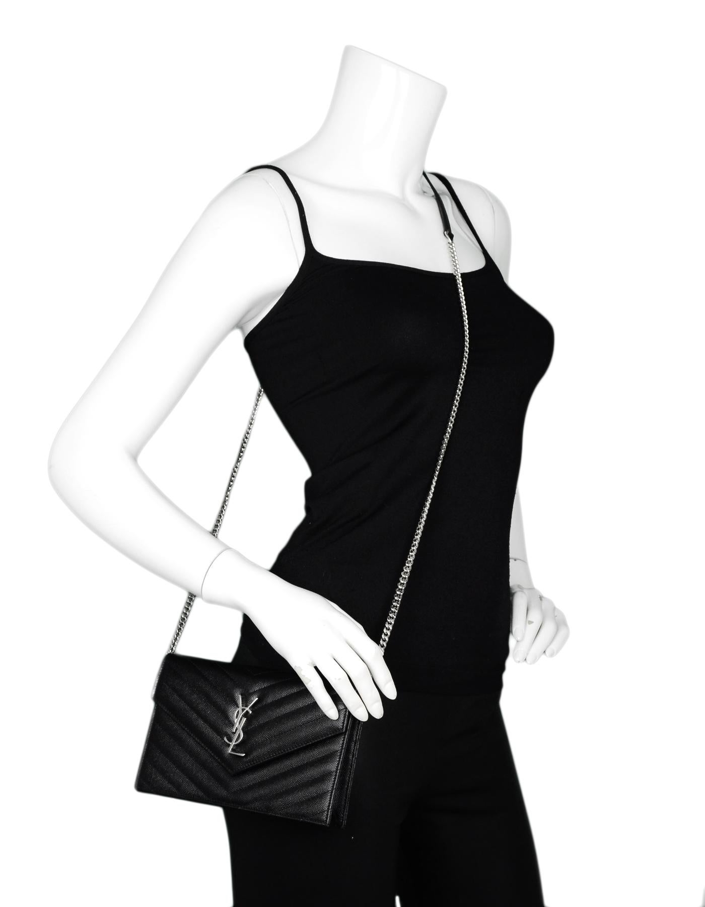 Yves saint laurent grain de poudre matelasse chevron monogram chain wallet black new arrivals