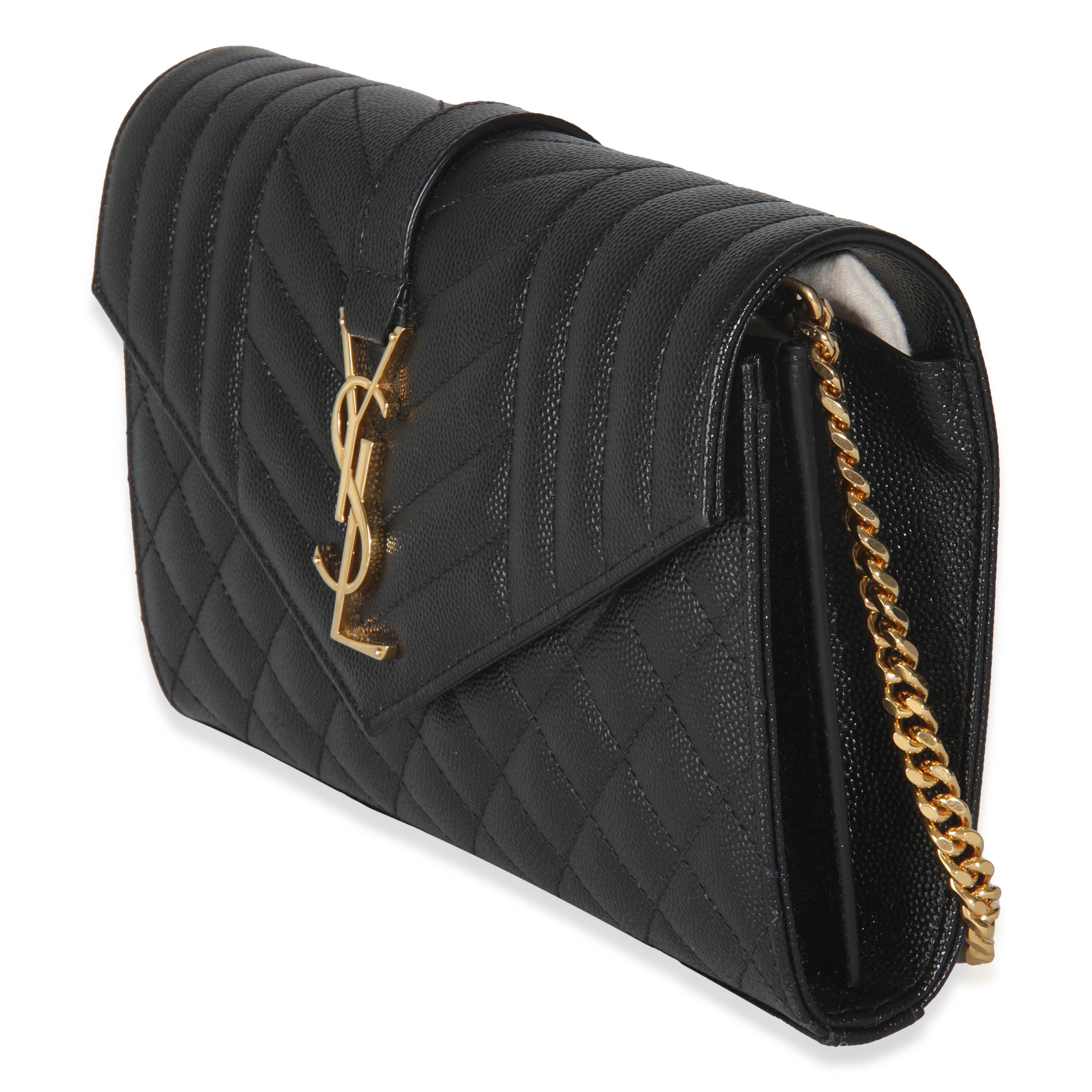 Women's or Men's Saint Laurent Black Grain De Poudre Matelasse Triquilt Monogram Chain Wallet For Sale