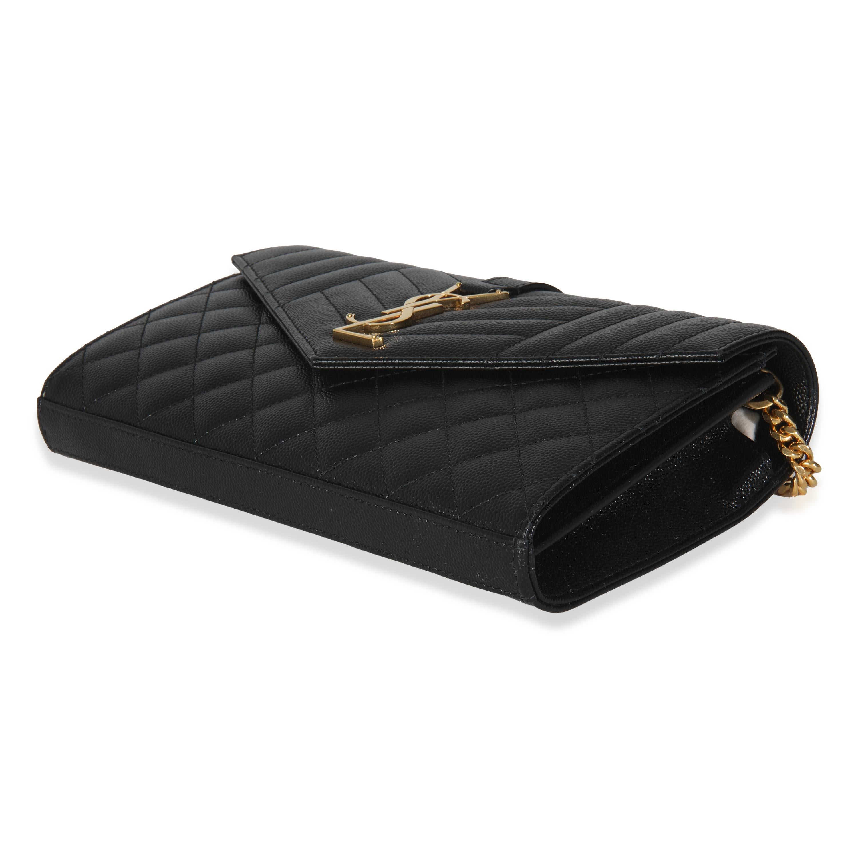 Saint Laurent Black Grain De Poudre Matelasse Triquilt Monogram Chain Wallet For Sale 1