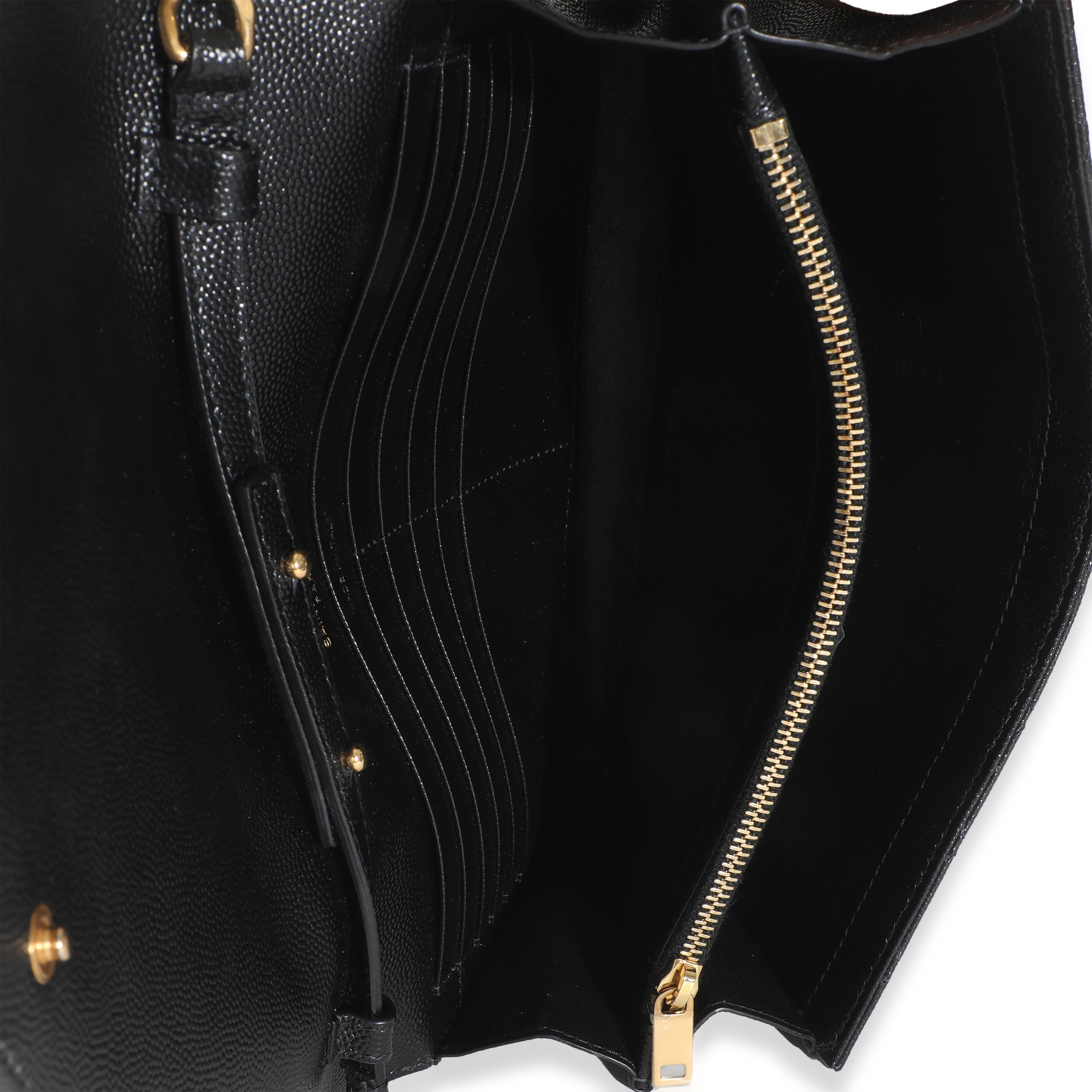 Saint Laurent Black Grain De Poudre Matelasse Triquilt Monogram Chain Wallet For Sale 2